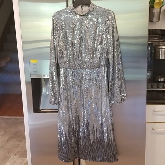 💕TED BAKER LONDON💕 Ophilla Long Sleeve Sequin Mini Dress Gunmetal 6 NWT - Picture 14 of 16